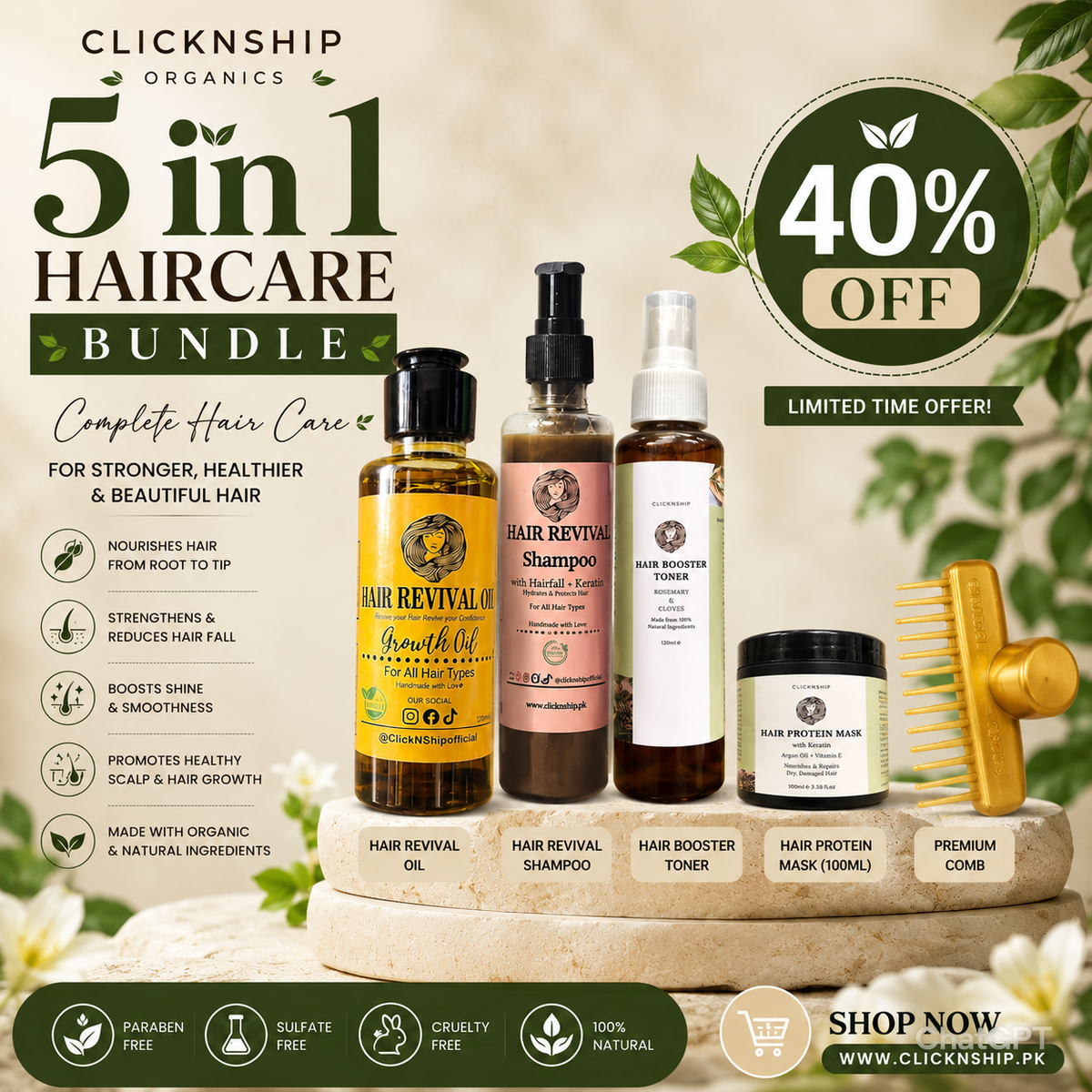 ClickNShip Organics 5-in-1 Haircare Bundle